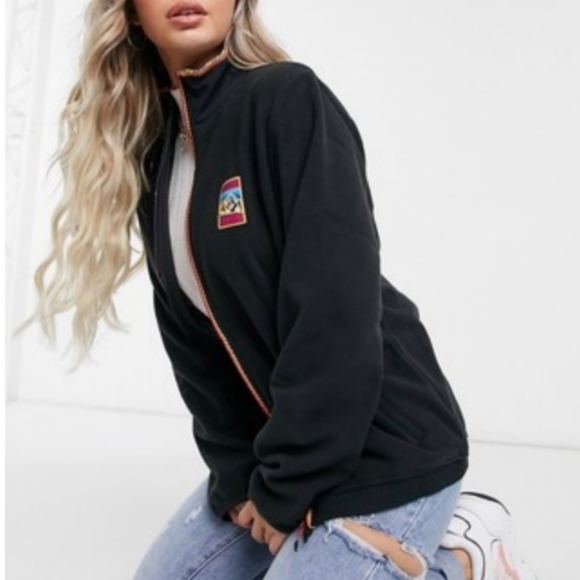 Adidas Originals Adiplore Black Graphic Logo Fleece Zip Up Jacket - Picture 2 of 9